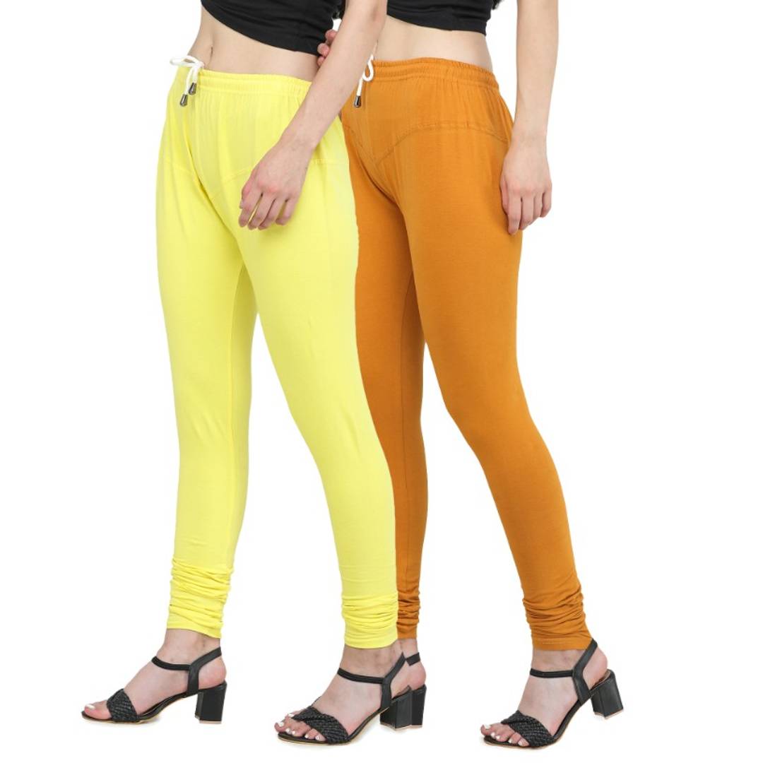 Trendy Cotton Blend Churidar Legging With Drawstring Waistband Combo of 2